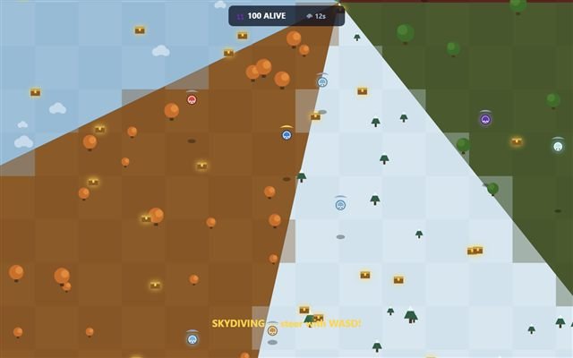 Skydiving into a colourful map of seven biomes with 100 players alive